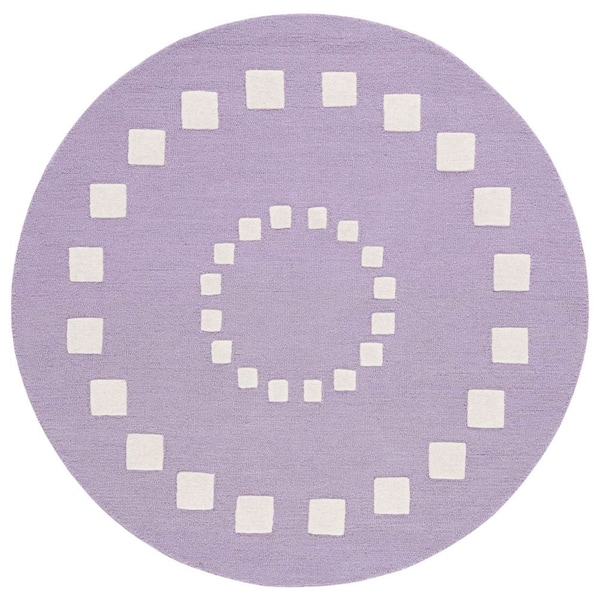 Kids 5 ft. x 5 ft. Purple/Ivory Geometric Border Radial Round Area Rug