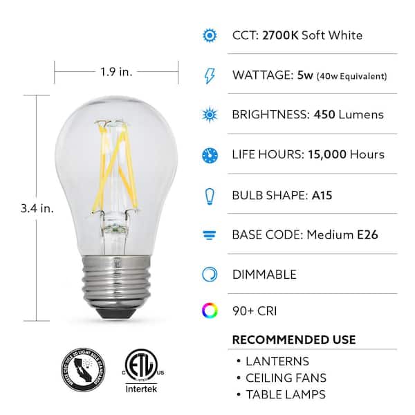 Feit Electric 150-Watt Equivalent A21 Dimmable Clear Glass Filament E26  Medium Base LED Light Bulb, Daylight (5000K) (4-Pack) OM150DM/CL/850/FIL/4  - The Home Depot