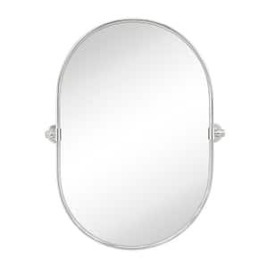 Pill 20 in. W x 30 in. H Small Oval Metal Framed Tilting Wall Mounted Bathroom Vanity Mirror in Brushed Nickel