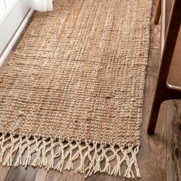 Raleigh Farmhouse Fringed Jute Natural 3 ft. x 6 ft. Rectangle Indoor Runner Rug