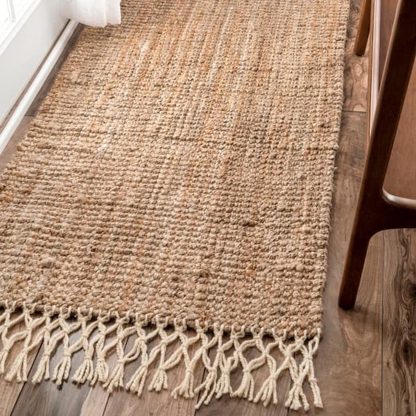 Raleigh Farmhouse Fringed Jute Natural 3 ft. x 8 ft. Rectangle Indoor Runner Rug