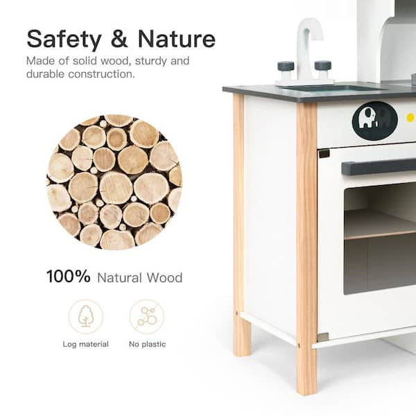 White Pretend Wooden Kitchen Playset for Kids and Children