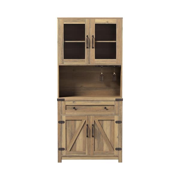 Unbranded Light Brown 6-Shelf Wood Pantry Organizer Storage Cabinet