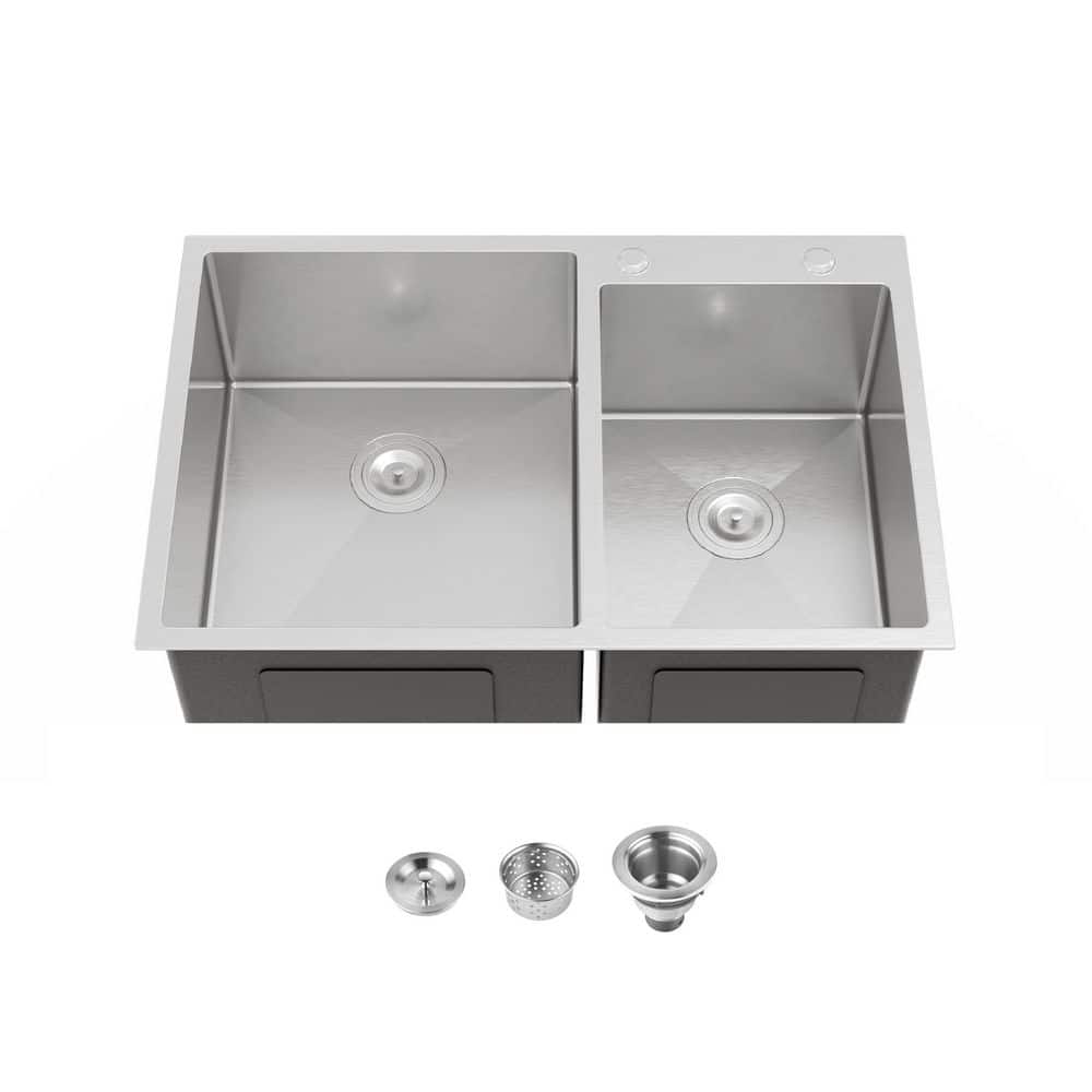 33 in. Drop-In Double Bowl 20 Gauge Gray Stainless Steel Kitchen Sink with Standard Drain price history on PriceWatchPro
