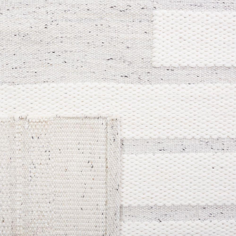 Ivory and Light Grey Square Flat Woven Wool Rug