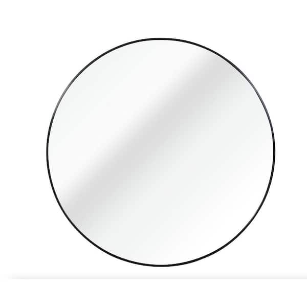 Tatahance 39 in. W x 39 in. H Round Metal Frame Black Decoration Wall Mirror