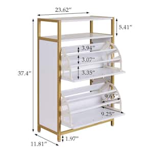 Freestanding Shoe Storage Cabinet with 2 Flip Drawers, White Modern Slim Hidden Organizer with Metal Legs, 2-Shelf