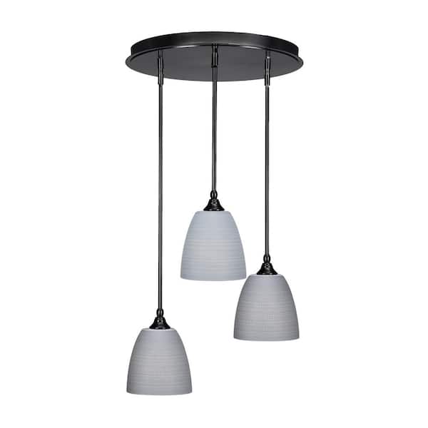 Unbranded Villa 3 Light Matte Black Pendant, Cluster Pendant Light with 8 in. Gray Matrix Glass Shades, No bulb Included