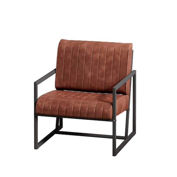 Unbranded Outdoor Brown PU Leather Lounge Chair with Rust-Resistant Metal Frame, for Patio, Porch Garden, Terrace, Indoor