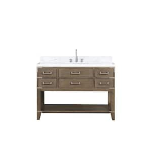 Irvington 48 in W x 22 in D Grey Oak Single Bath Vanity, Carrara Marble Top, and Faucet Set