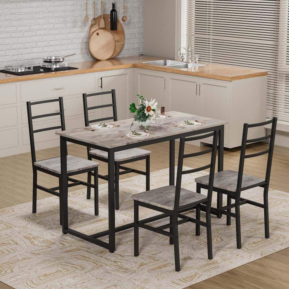 5-Piece Wood Outdoor Dining Set,Mid-Century Modern Dining