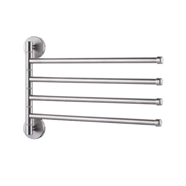 13.2 in. Wall Mounted Stainless Steel 4-Arm Swivel Bathroom Towel Holder Towel Bar in Brushed Nickel