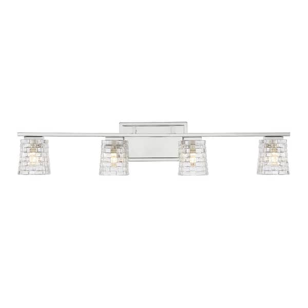 Savoy House Northam 30 in. W x 6 in. H 4-Light Polished Chrome Bathroom Vanity Light with Clear Glass Shades
