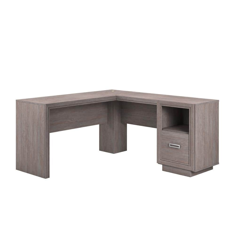 SAUDER Hayes Garden 59 in. L-Shape Ashen Oak Computer Desk with File Storage