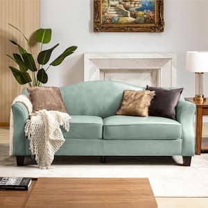 Miguel Sage Traditional Leather 81.5 in. Rectangle Sofa with Flared Arms and Solid Tapered Wood Legs