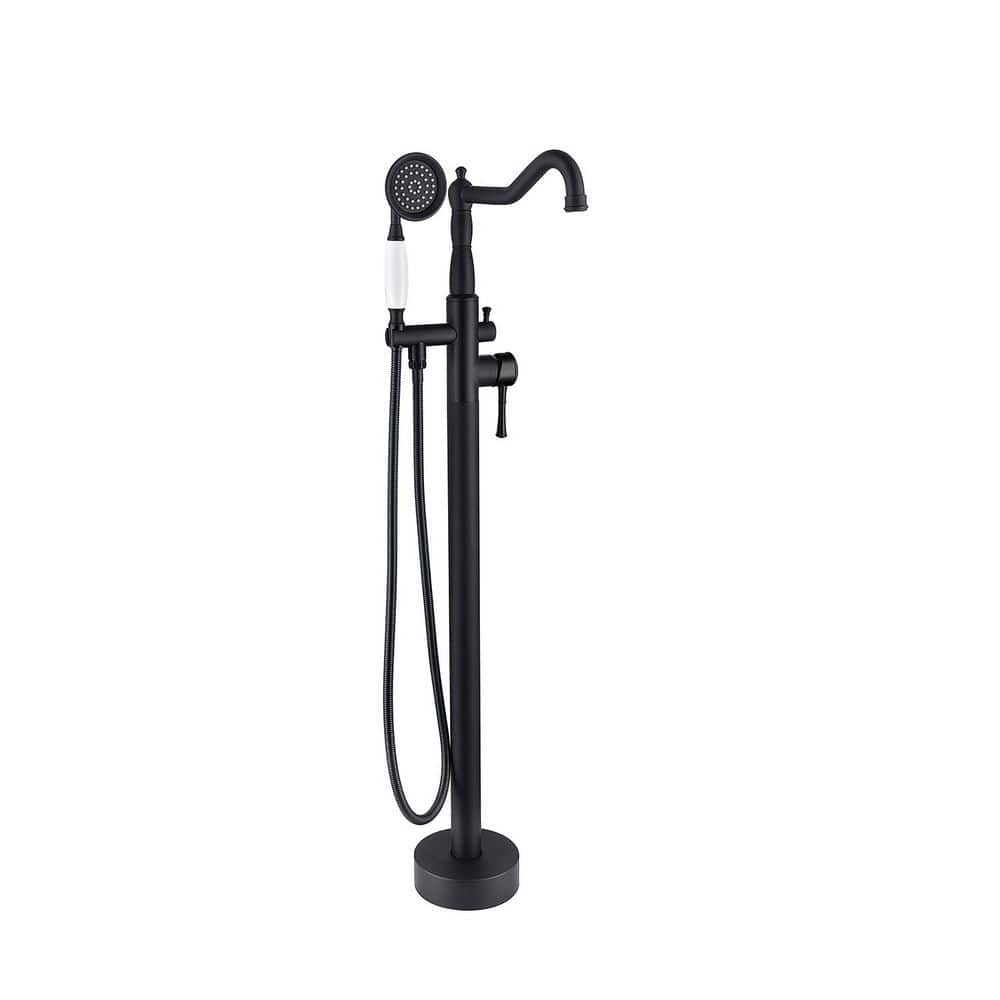 1-Handle Freestanding Floor Mount Tub Faucet Bathtub Filler with Hand Shower in Matte Black price history on PriceWatchPro