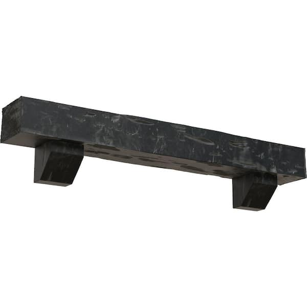 Ekena Millwork 4 in. x 4 in. x 3 ft. Pecky Cypress Faux Wood Fireplace Mantel Kit with Ashford Corbels, Aged Ash