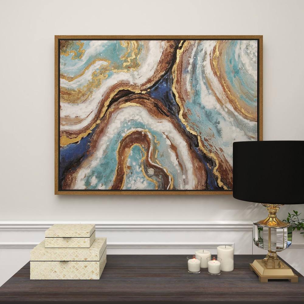 Large Multicolor Abstract Geode Canvas Wall Art with Gold Frame