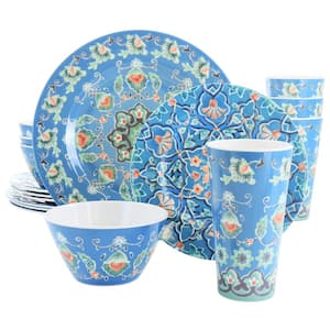 Tallulah 16 Piece Round Melamine Dinnerware Set in Blue