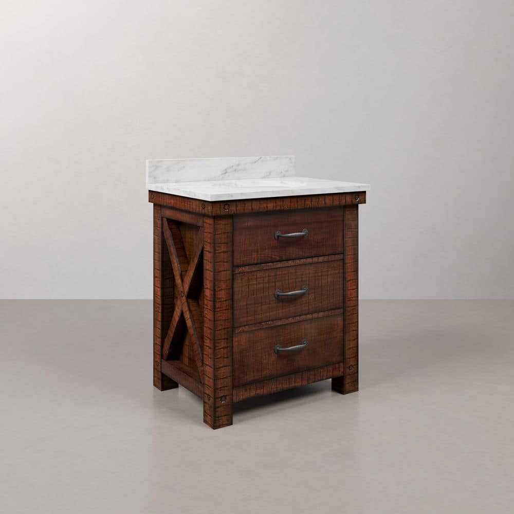 Rustic Sienna 30'' Single Vanity with Carrara White Marble Top