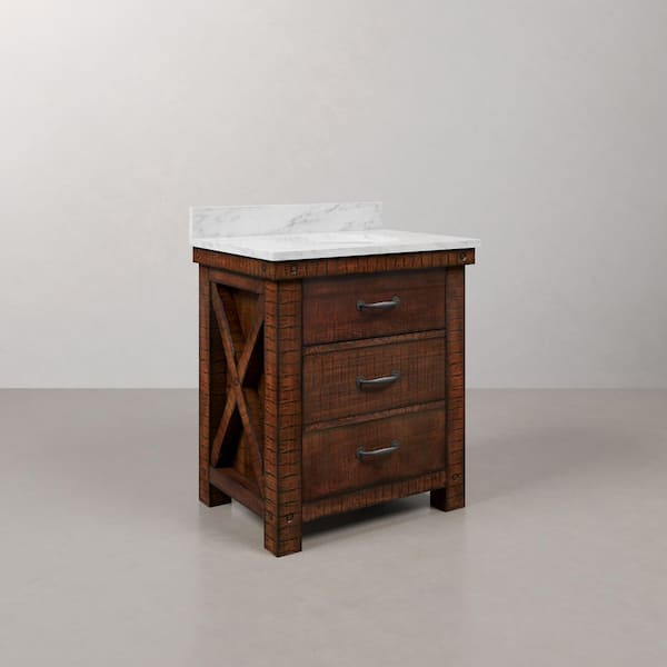 Aberdeen 30 in. W x 22 in. D Vanity in Rustic Sienna with Marble Vanity Top in White with White Basin