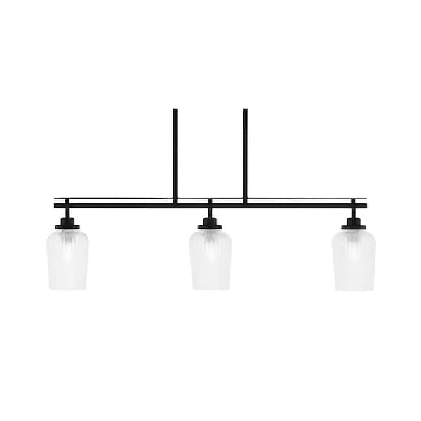 Unbranded Monroe 3-Light, Matte Black Billiard Light, Any room with 5 in. Clear Textured Glass Shades no bulbs included
