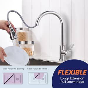 Touchless Sensor Single Handle Pull-Down Sprayer Kitchen Faucet in Brushed Nickel