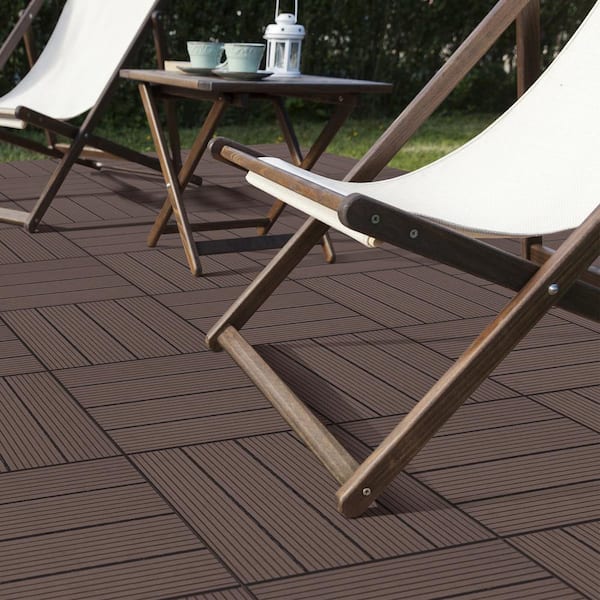 Pure Garden 0.97 ft. x 0.97 ft. Slate Composite Deck Tile in Brown (30-Per Pack)