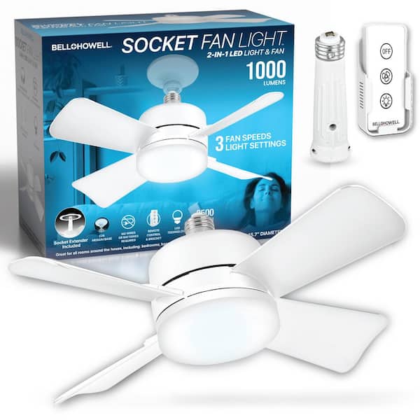 Bell + Howell 15.7 in. Indoor White Ceiling Fan with Remote, LED Light, Socket