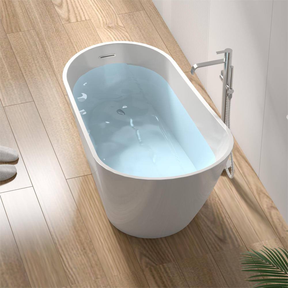 Glossy White 59'' Freestanding Acrylic Soaking Bathtub