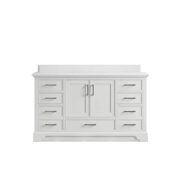 Willow Collections Charlotte 60 in. Single Sink Freestanding White Bath Vanity with White Qt. Top Unassembled