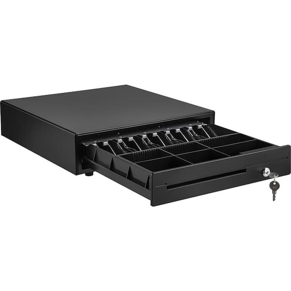 Cash Box With Tray Key Lock 5 Coin 4 Bill Compartments Large Black