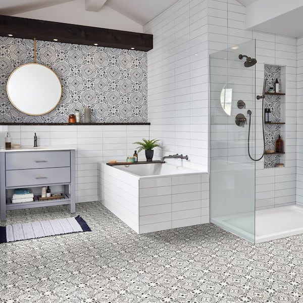 Encaustic Baroque Stamp 12 MIL x 18 in. W x 36 in. L Waterproof Click Lock Vinyl Plank Flooring (26.98 sq. ft./case)