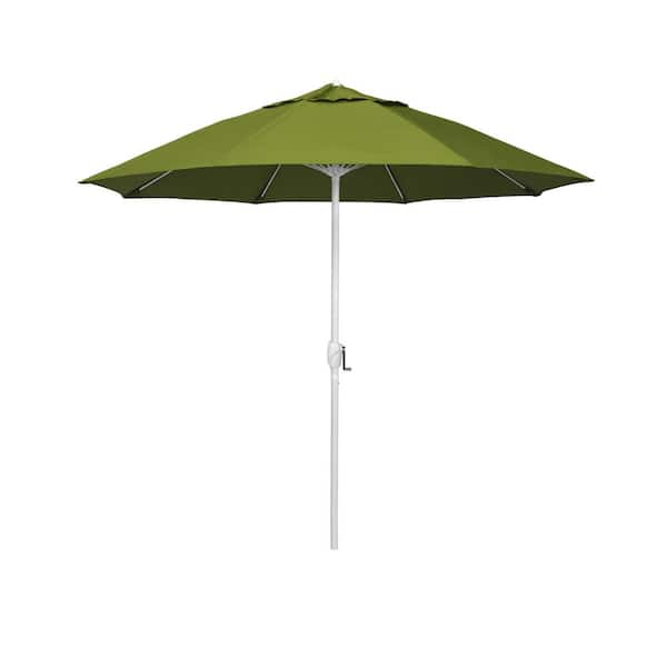 California Umbrella 7.5 ft. Matted White Aluminum Market Patio Umbrella Fiberglass Ribs and Auto Tilt in Kiwi Olefin