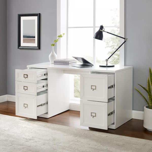 Crosley Furniture Harper 60 In, White Desk With File Cabinet Drawers Ikea