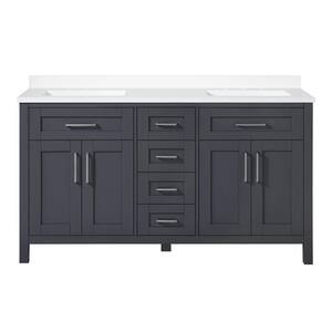 Tahoe 60 in. W Bath Vanity in Dark Charcoal with Cultured Marble Vanity Top in White with White Basins and Power Bar