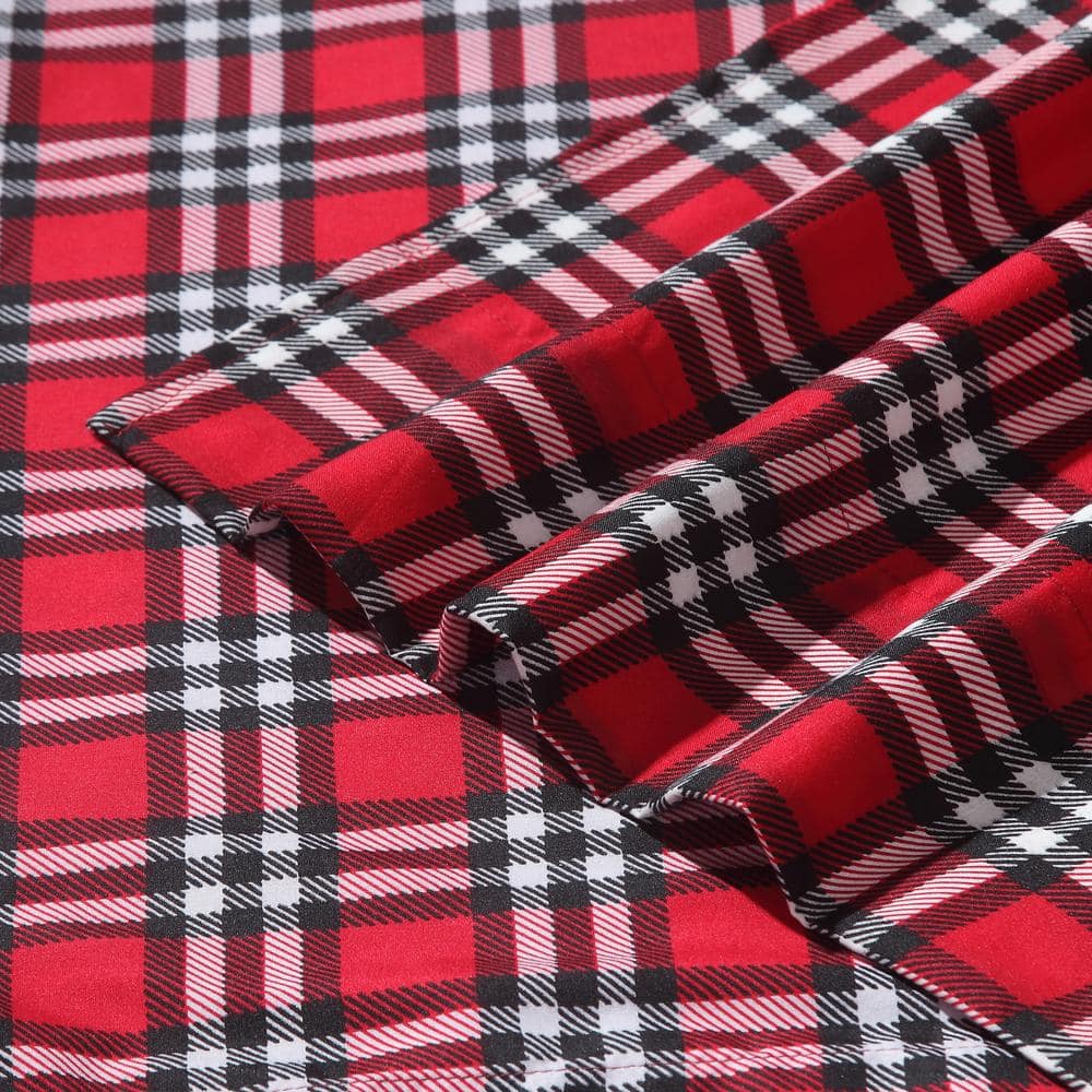 Red Plaid Full Microfiber 4-Piece Bedding Set