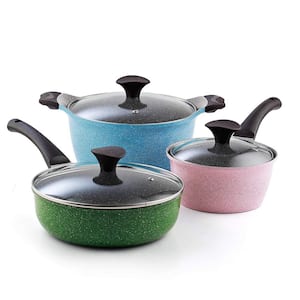 Cook N Co 6-Piece Cast Aluminum Ceramic Nonstick Cookware Set in Multi-Colored