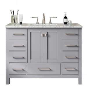 Aberdeen 42 in. W x 22 in. D x 34 in. H Bath Vanity in Gray with White Carrara Marble Top with White Sink