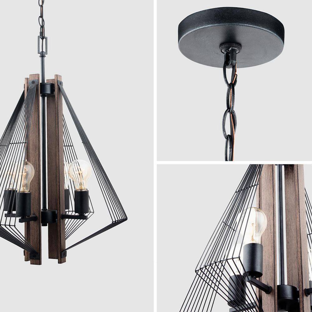 Zenith Black and Wood 24" Modern Pendant Light with LED Bulbs