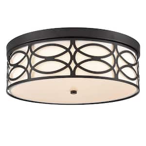 15.35 in. 0-Light Black Flush Mount with Frosted Glass Shade and No Light Bulb Type Included (1-Pack)