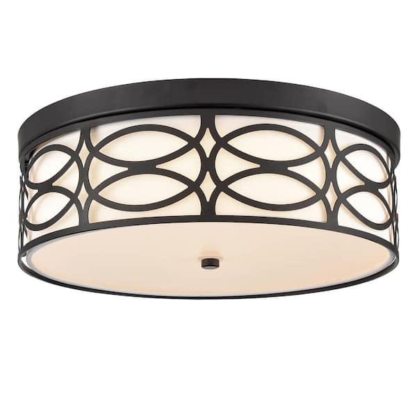 CLAXY 15.35 in. 0-Light Black Flush Mount with Frosted Glass Shade and No Light Bulb Type Included (1-Pack)