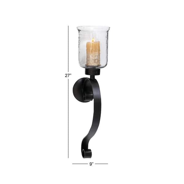 Litton Lane Black Metal Traditional Candle Wall Sconce 34564 The Home Depot