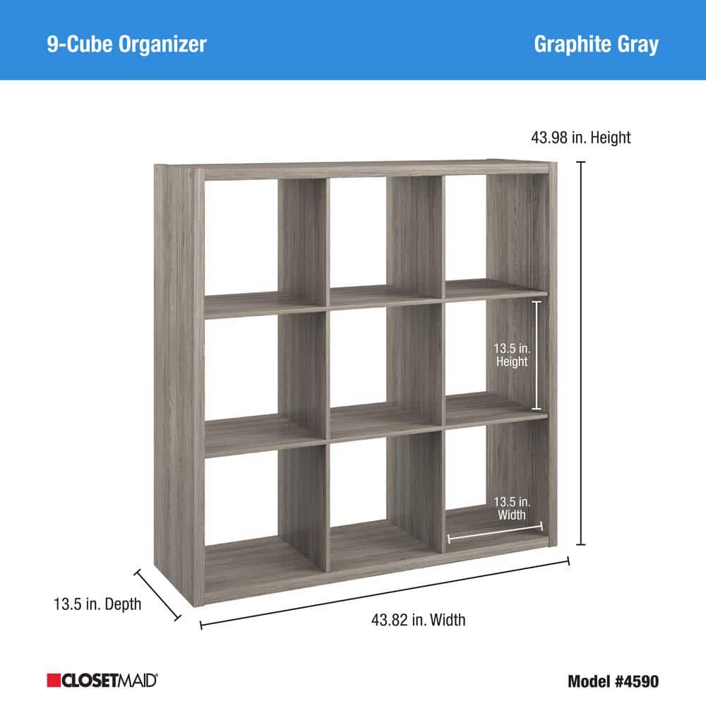 Graphite Gray Heavy Duty 9-Cube Storage Organizer for Kids and Toys