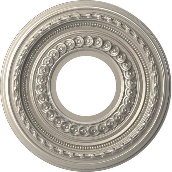 Ekena Millwork 10" OD x 3-1/2" ID x 3/4" P Cole Thermoformed PVC Ceiling Medallion (Fits Canopies up to 4-1/4") in Bright Coat Aluminum