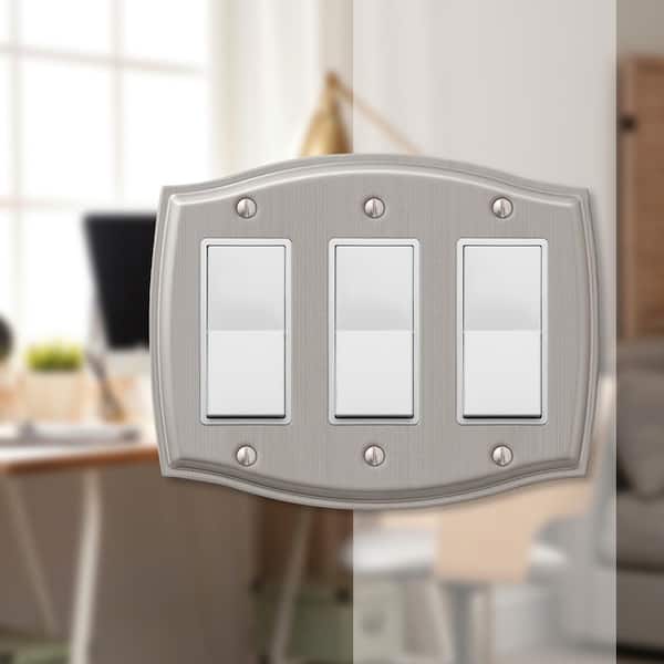 Vineyard 3-Gang Rocker Steel Wall Plate - Brushed Nickel