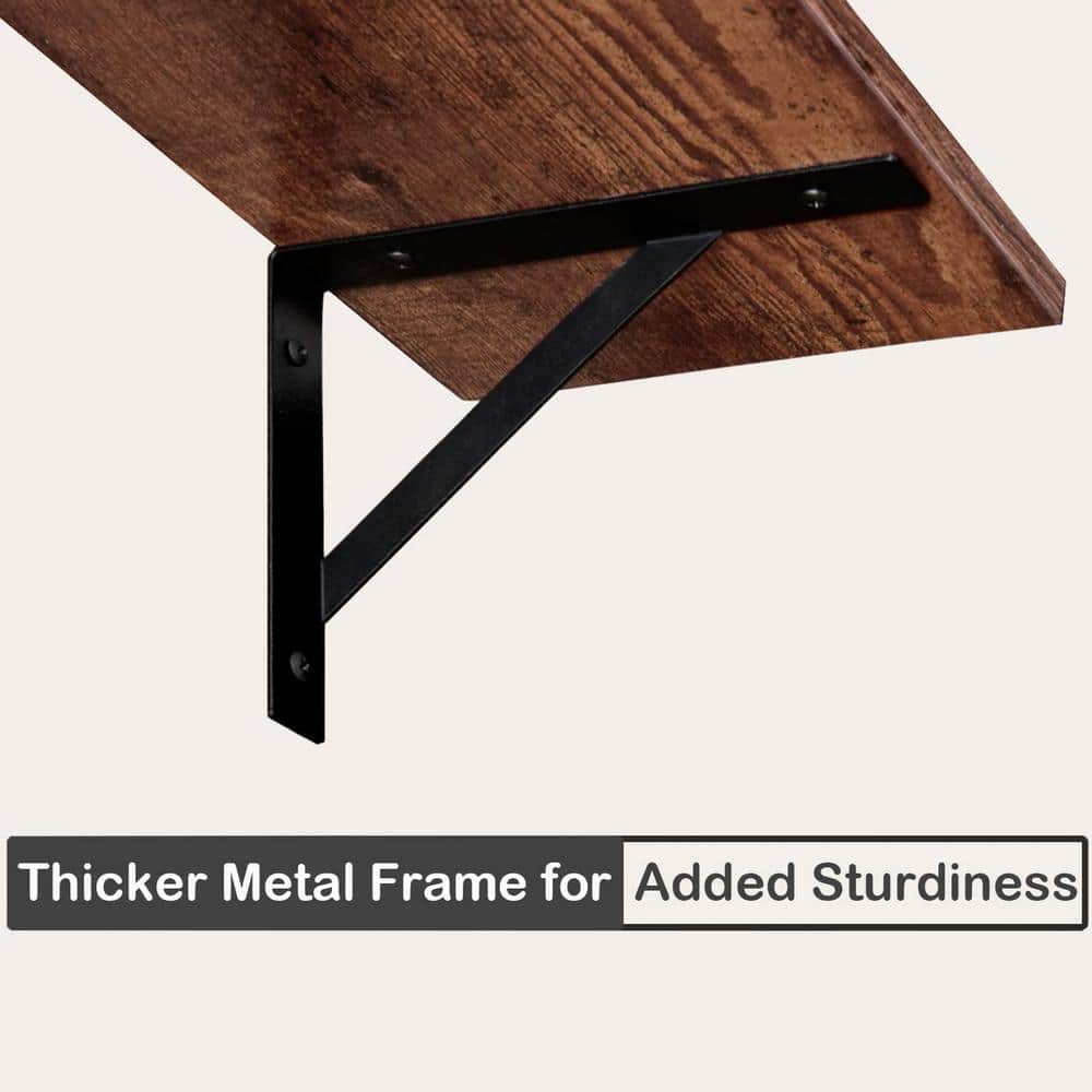 Rustic Brown 55" Wood Floating Shelves with Metal Brackets