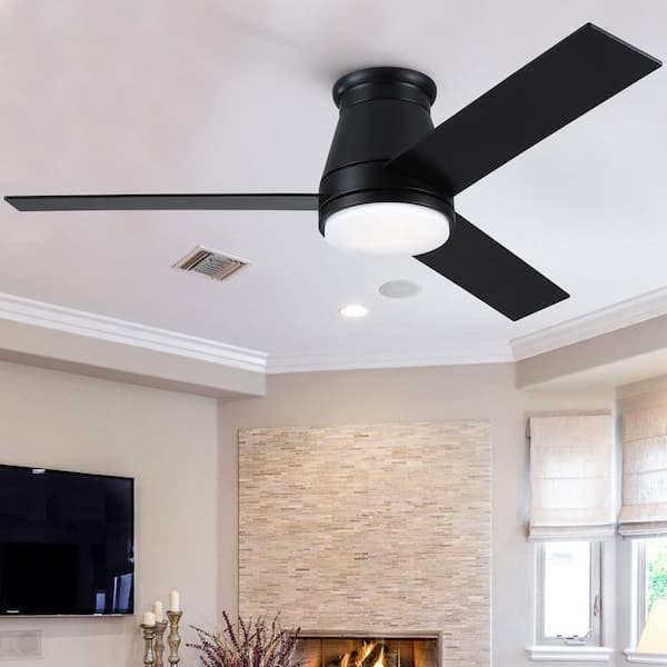 Lasaideal 48 in. Indoor Matte Black Ceiling Fan With Light Kit Integrated LED And Remote Control