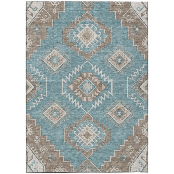 Chantille Machine Washable Indoor/Outdoor Abstract ACN3011 Teal 5 ft. x 7 ft. 6 in. Area Rug