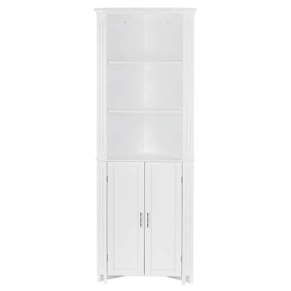Somerset 26 in. W x 18.31 in. D x 70 in. H White Tall Corner Bathroom Cabinet Storage Organizer with Doors